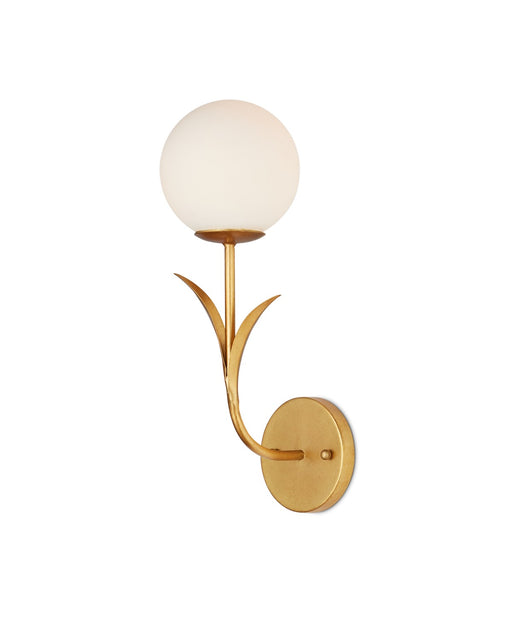 5000-0249 - Rossville 1-Light Wall Sconce in Contemporary Gold Leaf & Frosted White by Currey and Company