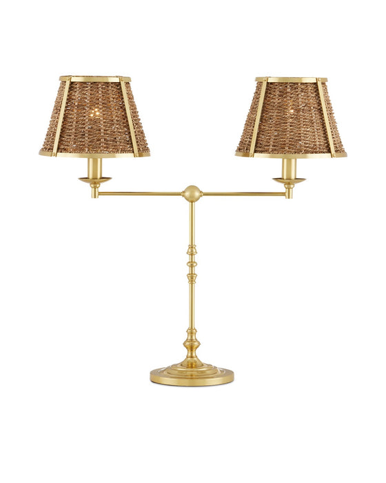 6000-0899 - Deauville 2-Light Desk Lamp in Polished Brass & Natural by Currey and Company