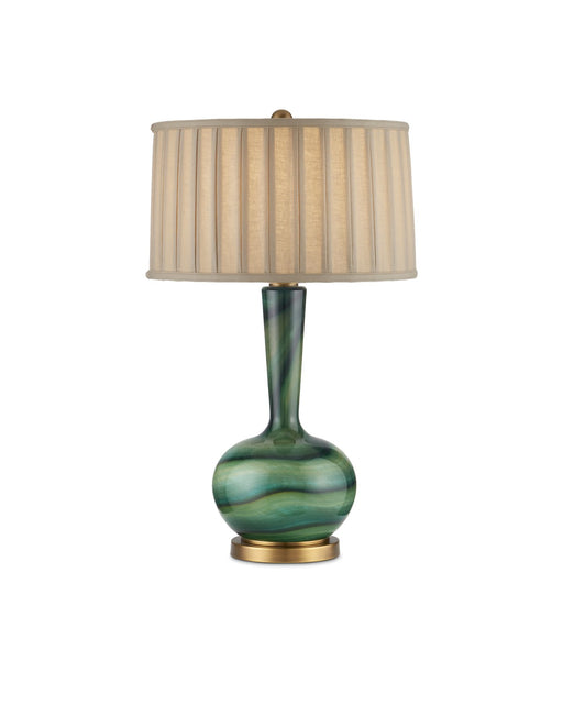 6000-0925 - 1-Light Table Lamp in Green & Antique Brass by Currey and Company