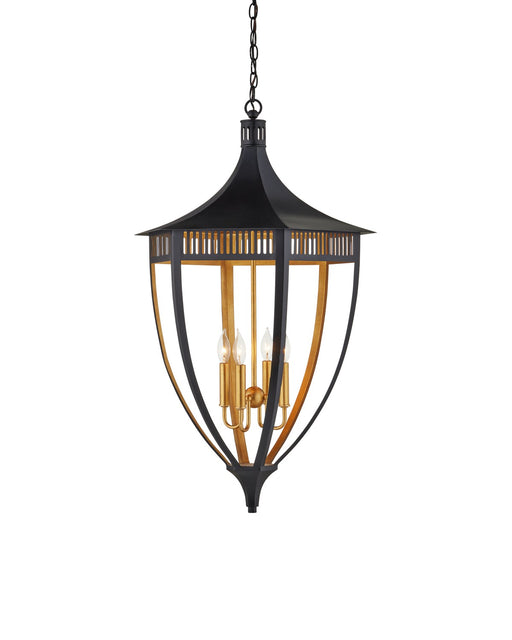 Four Light Lantern in Satin Black/Contemporary Gold Leaf