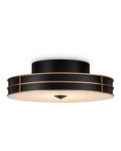 Fielding One Light Flush Mount in Satin Black/Contemporary Gold/Sugar White/White