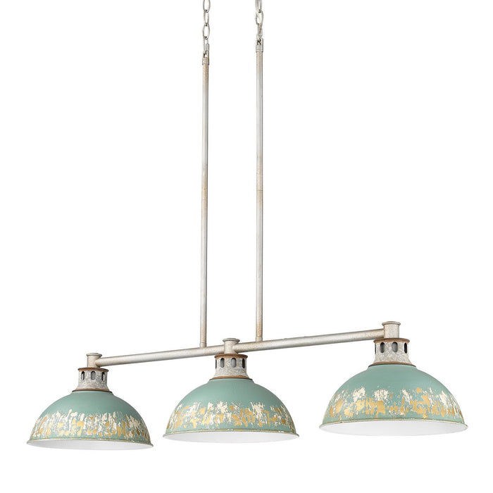 0865-3LP AGV-TEAL - Kinsley Linear Pendant in Aged Galvanized Steel by Golden Lighting