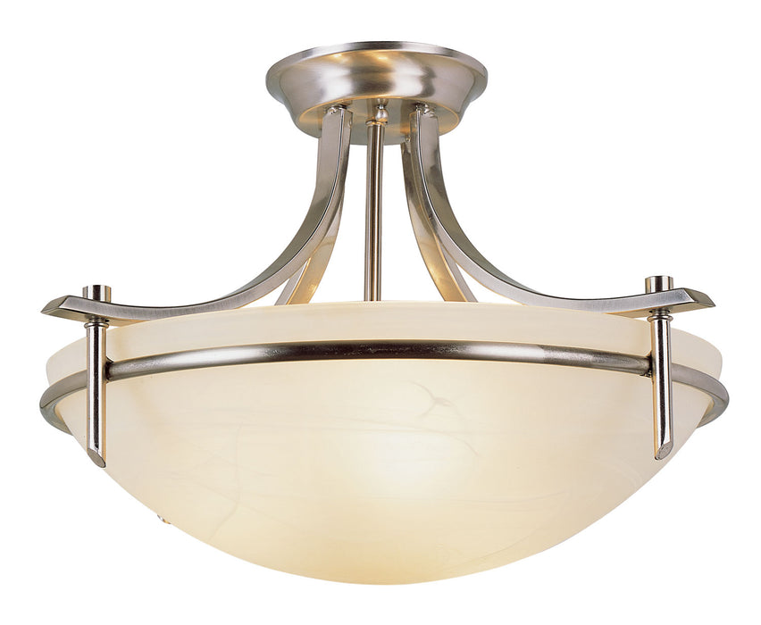 8172 BN- Vitalian 3-Light Semiflush in Brushed Nickel with Marbleized Glass by Trans Globe Lighting