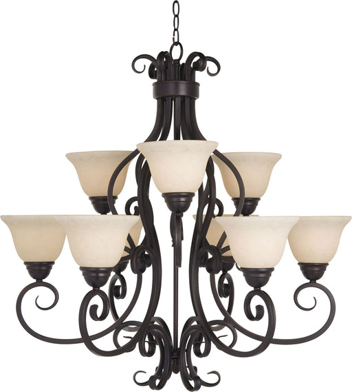 12207FIOI - Manor 9-Light Chandelier in Oil Rubbed Bronze with Frosted Ivory Glass by Maxim Lighting