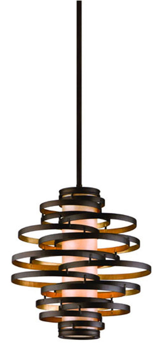 113-42- Vertigo 2-Light Pendant in Bronze & Gold Leaf with Caramel Ice Fibe Glass by Corbett Lighting