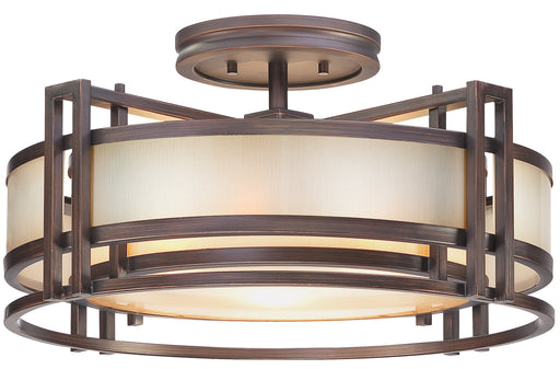 N6964-1-267B- Underscore 3-Light Semi-Flush in Cimmaron Bronze with Brushed Caramel Silk Glass by Metropolitan