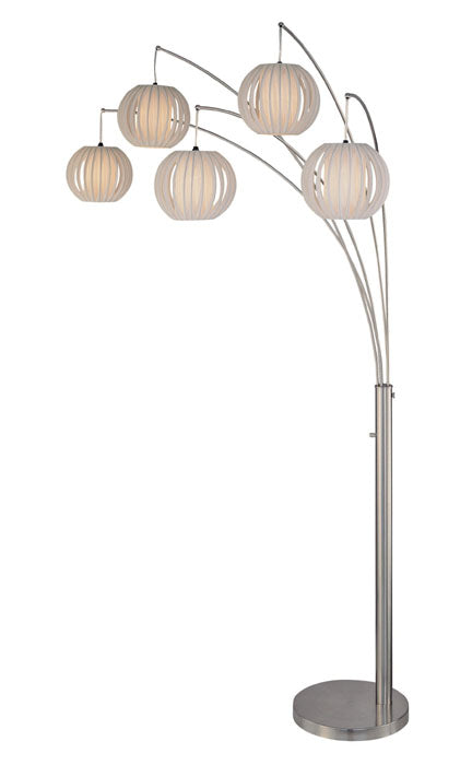 LS-8872PS/WHT- Deion 5-Light Arch Lamp in Polished Steel with White Shade by Lite Source