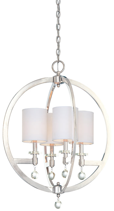 N6840-613- Chadbourne 4-Light Pendant in Polished Nickel with White Fabric Shade by Metropolitan