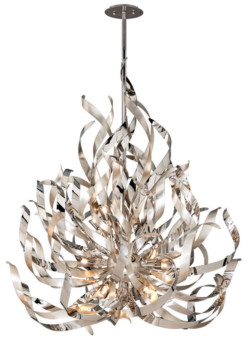 154-412- Graffiti 12-Light Pendant in Silver Leaf Polished Stainless with Smoke Glass by Corbett Lighting