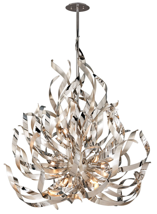 154-412- Graffiti 12-Light Pendant in Silver Leaf Polished Stainless with Smoke Glass by Corbett Lighting