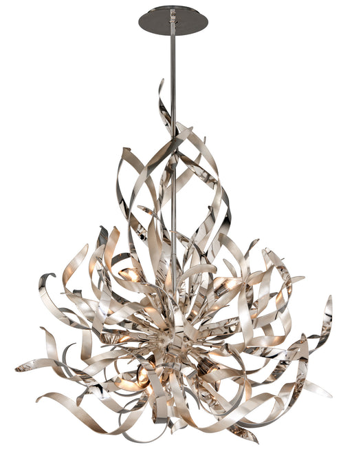 154-46- Graffiti 6-Light Pendant in Silver Leaf Polished Stainless with Smoke Glass by Corbett Lighting