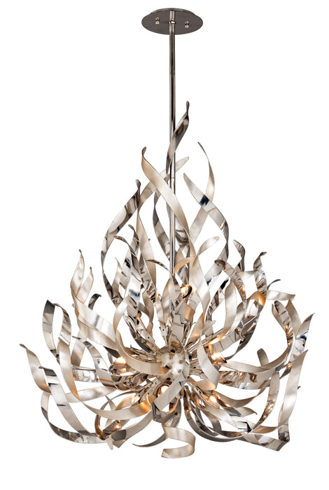 154-49- Graffiti 9-Light Pendant in Silver Leaf Polished Stainless with Smoke Glass by Corbett Lighting