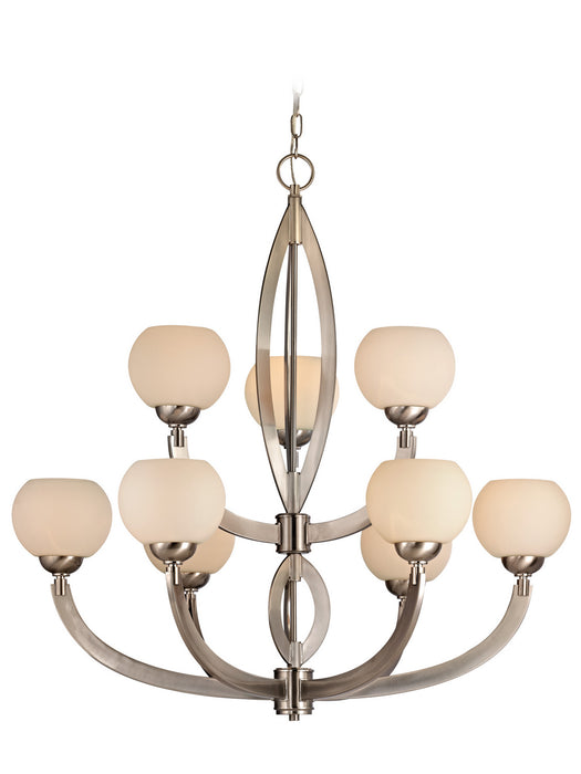 2962-09- Odyssey 9-Light 2-Tier Chandelier in Satin Nickel with Satin White Glass by Dolan Designs