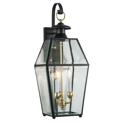 1067-BL-BE- Olde Colony Wall Lantern in Black with Belved Glass by Norwell Lighting