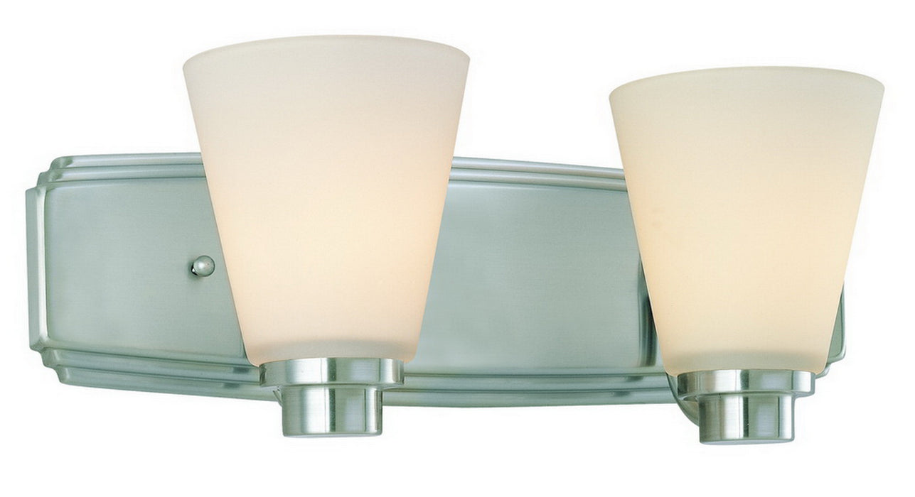 3402-09- Southport 2-Light Bath Fixture in Satin Nickel with Satin White Glass by Dolan Designs