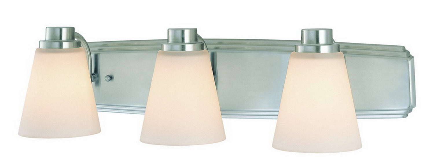 3403-09- Southport 3-Light Bath Fixture in Satin Nickel with Satin White Glass by Dolan Designs