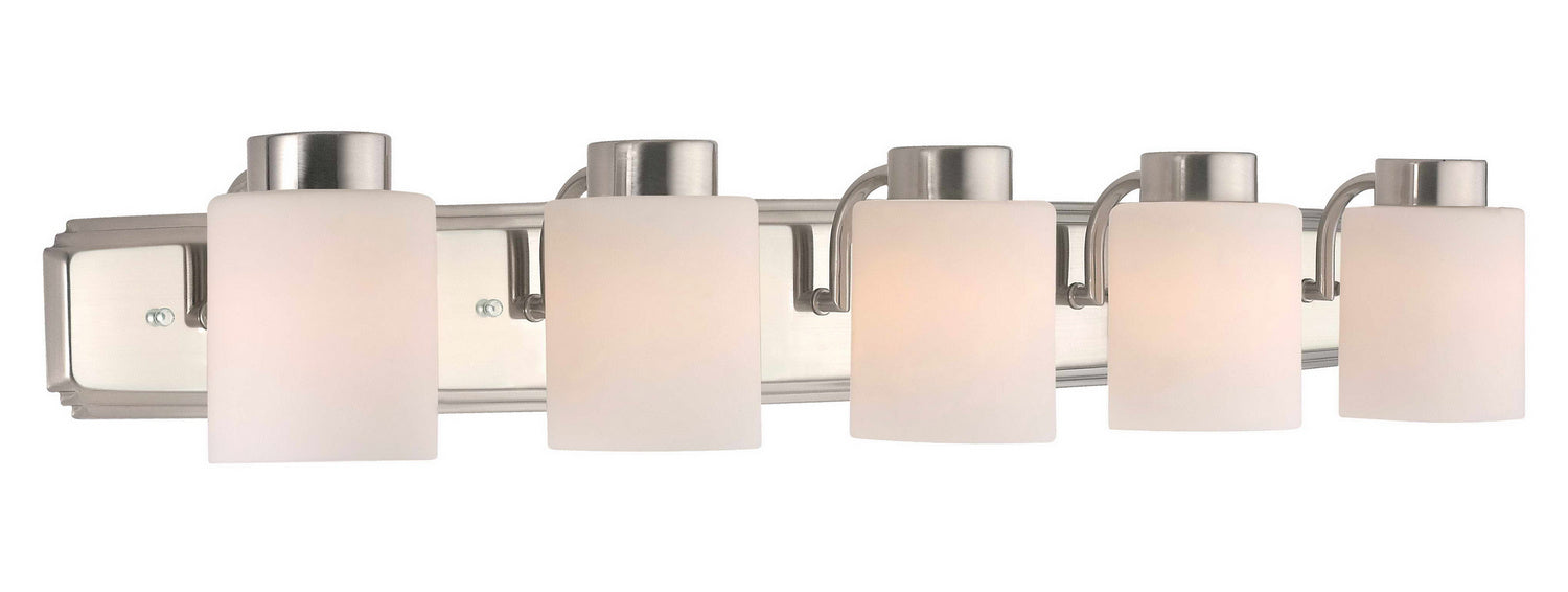 3505-09- Westport 5-Light Bath Bar in Satin Nickel with Satin White Glass by Dolan Designs