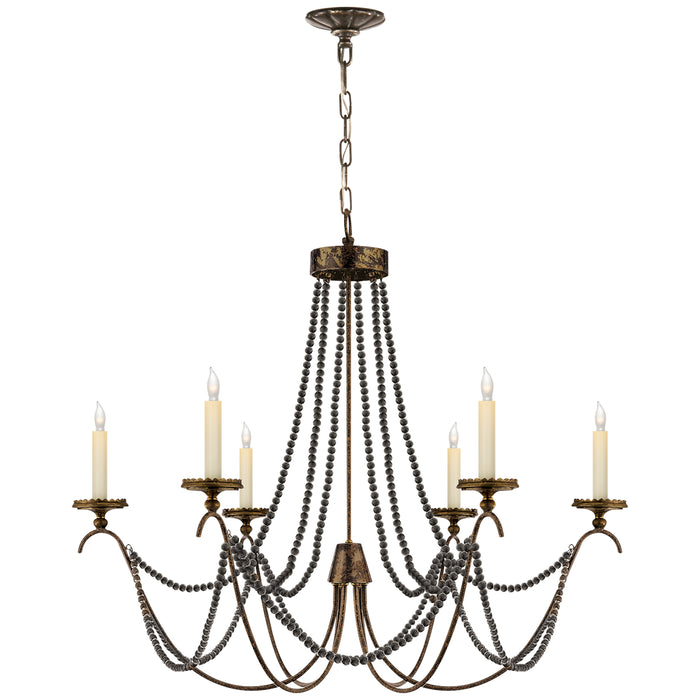 Marigot Six Light Chandelier in Hand Painted Rust Finish