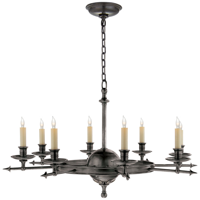 Leaf and Arrow Eight Light Chandelier in Bronze