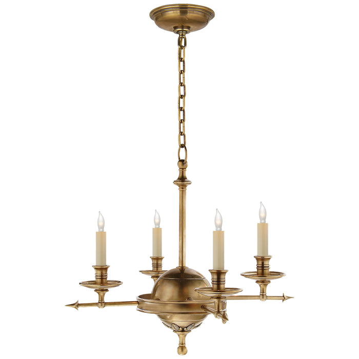 Leaf and Arrow Four Light Chandelier in Antique-Burnished Brass