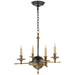 Leaf and Arrow Four Light Chandelier in Bronze with Antique Brass