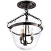 Country Bell Jar Three Light Semi-Flush Mount in Bronze