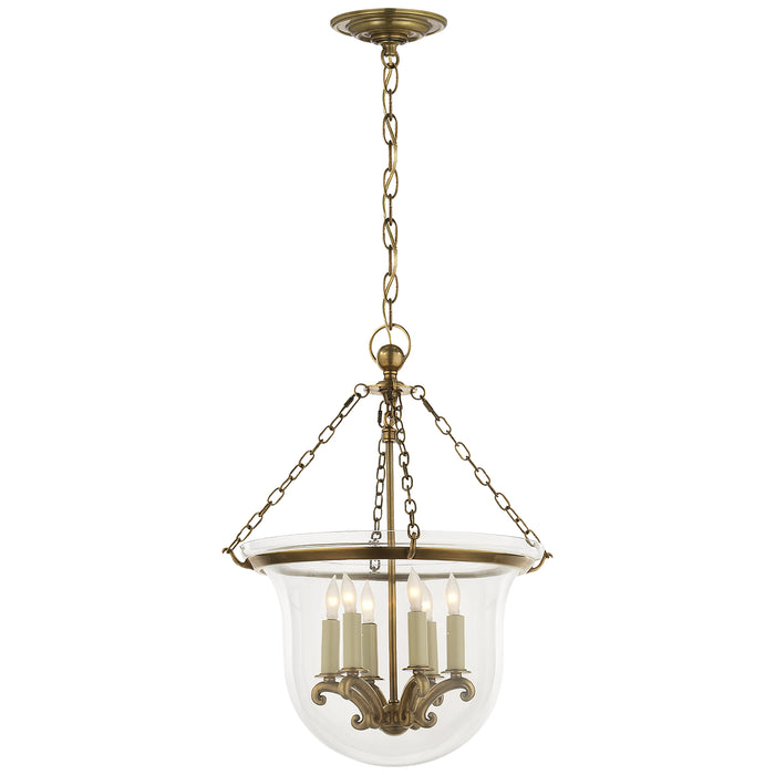 Country Bell Jar Six Light Lantern in Antique-Burnished Brass