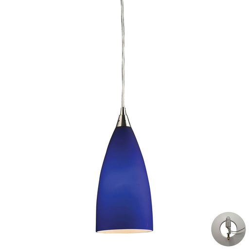 2581/1-LA- Vesta 1-Light Mini Pendant in Satin Nickel with Blue Glass by ELK Lighting