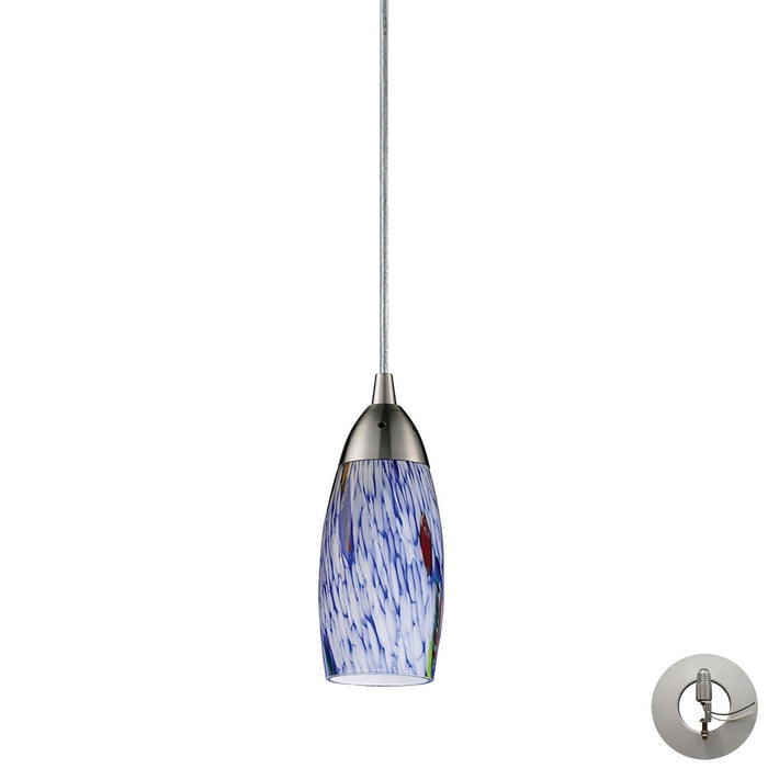 110-1BL-LA- Milan 1-Light Mini Pendant in Satin Nickel with Starburst Blue Glass by ELK Lighting