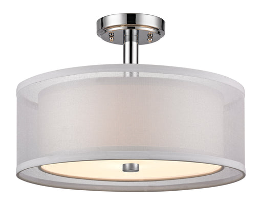 1275-26- Double Organza 3-Light Semi-Flush Mount in Chrome with Fabric Shade by Dolan Designs