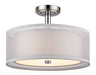 1275-26- Double Organza 3-Light Semi-Flush Mount in Chrome with Fabric Shade by Dolan Designs