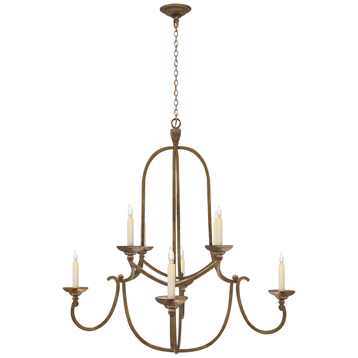 Flemish Eight Light Chandelier in Gilded Iron