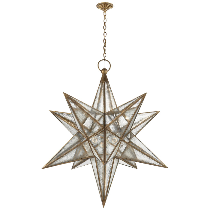 Moravian Star Three Light Lantern in Gilded Iron