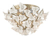 211-34- Lily 3-Light Flush Mount in Enchanted Silver Leaf with Flowers Porcelain by Corbett Lighting