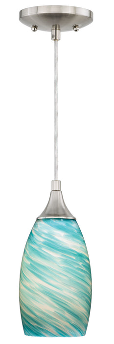 P0172- Milano Mini Pendant Celeste Wave Glass in Satin Nickel by Vaxcel