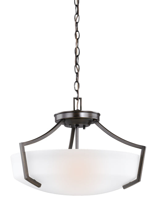 Hanford Three Light Semi-Flush Convertible Pendant in Bronze