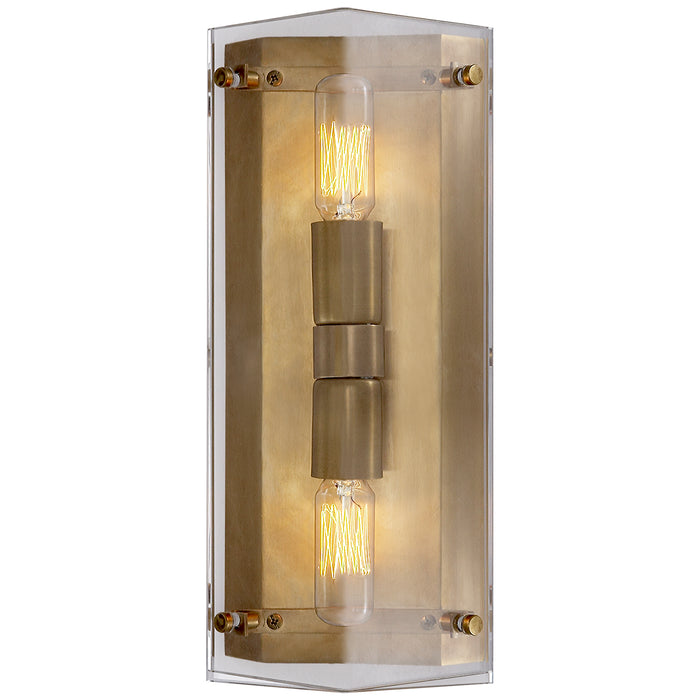 Clayton Two Light Wall Sconce in Crystal and Hand-Rubbed Antique Brass