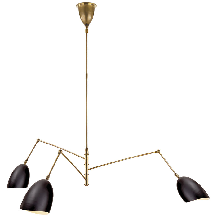 Sommerard Three Light Chandelier in Hand-Rubbed Antique Brass and Black