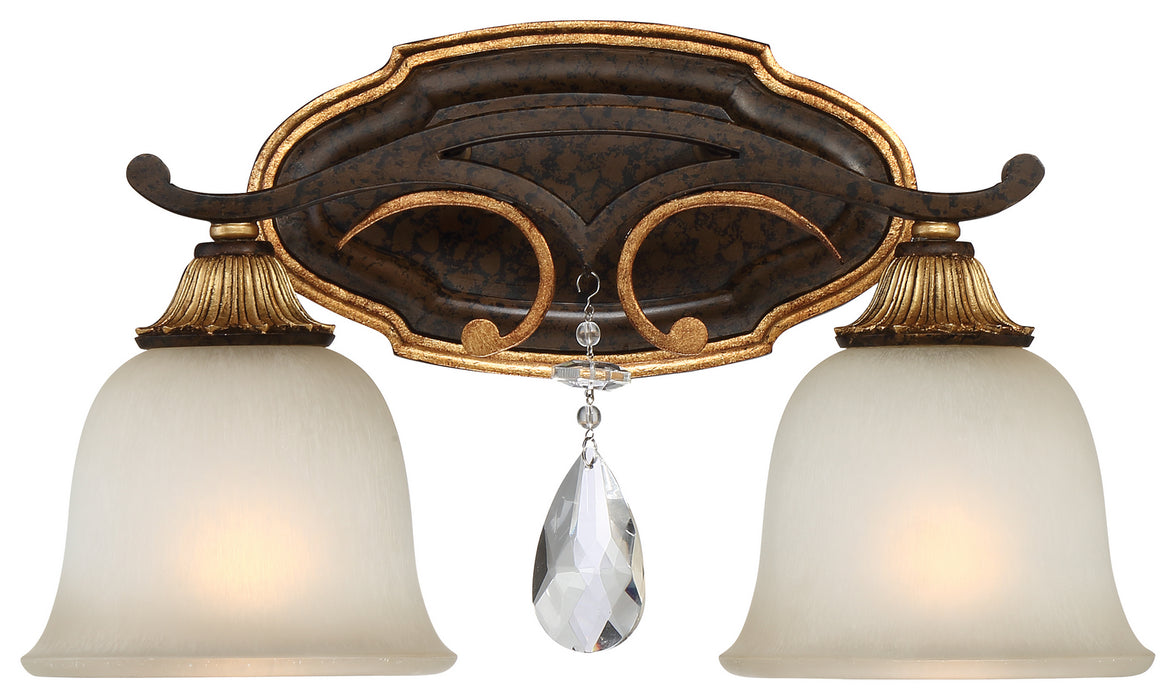 N1462-652- Chateau Nobles 2-Light Bath Sconce in Raven Bronze with Sunburst Gold with Driftwood Glass by Metropolitan