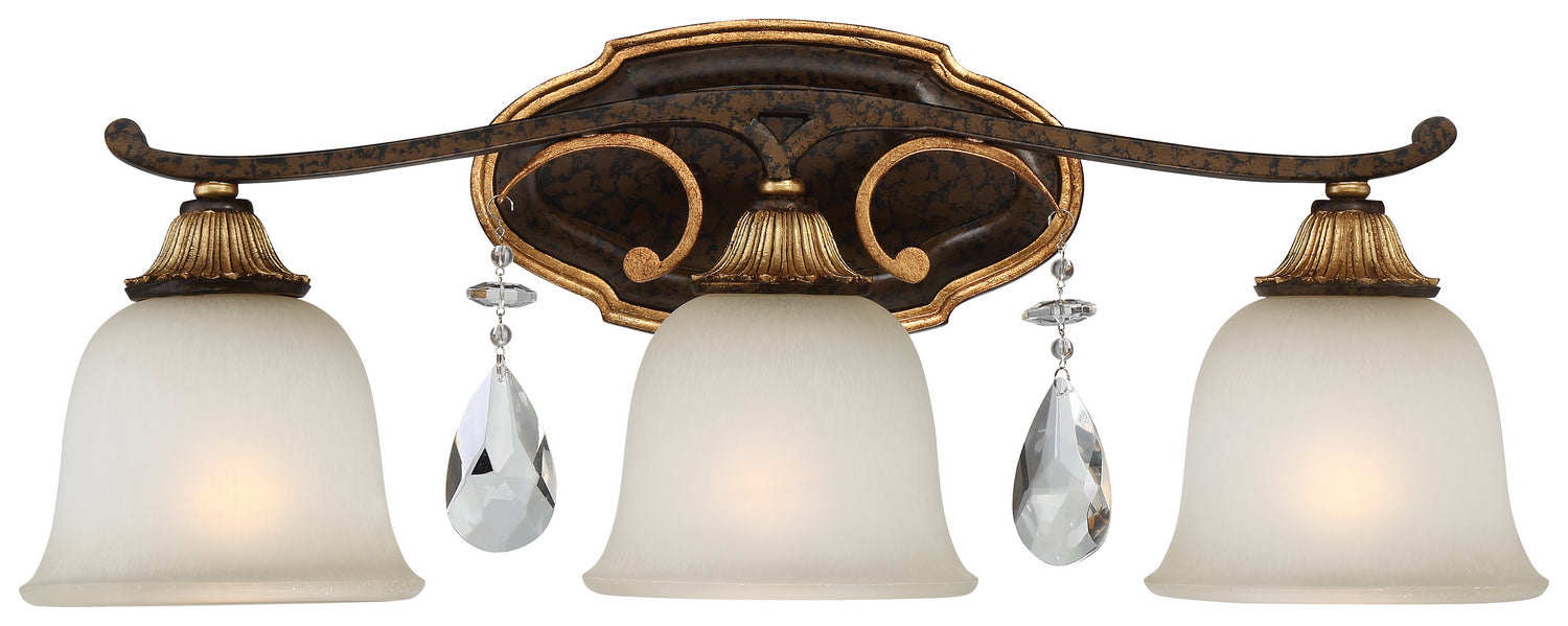 N1463-652- Chateau Nobles 3-Light Bath Sconce in Raven Bronze with Sunburst Gold with Driftwood Glass by Metropolitan