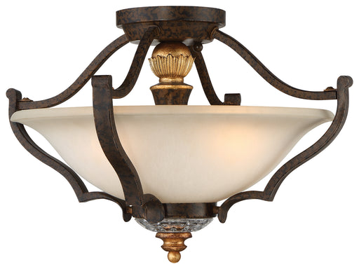 N6450-652- Chateau Nobles 3-Light Semi-Flush in Raven Bronze with Sunburst Gold with Driftwood Glass by Metropolitan