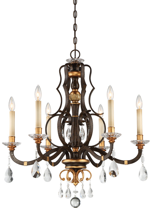 N6456-652- Chateau Nobles 6-Light Chandelier in Raven Bronze with Sunburst Gold H by Metropolitan