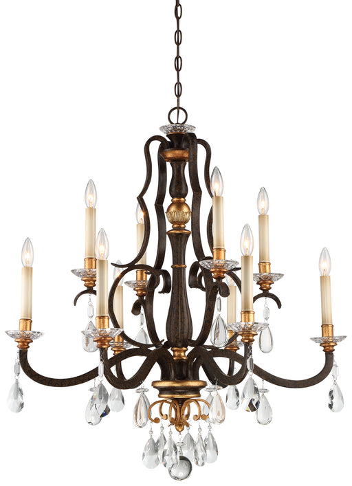 N6459-652- Chateau Nobles 10-Light Chandelier in Raven Bronze with Sunburst Gold with Clear Cap Glass by Metropolitan