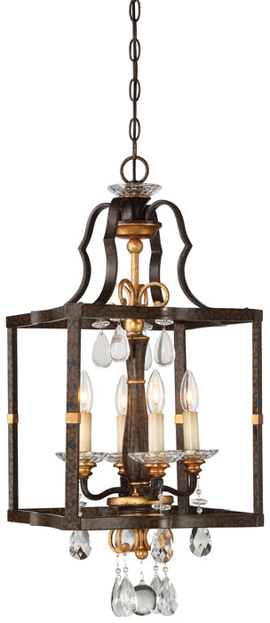 N6463-652- Chateau Nobles 4-Light Pendant in Raven Bronze with Sunburst Gold with Clear Cap Glass by Metropolitan