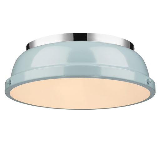 3602-14 CH-SF- Duncan Flush Mount in Chrome with Seafoam Shade by Golden Lighting