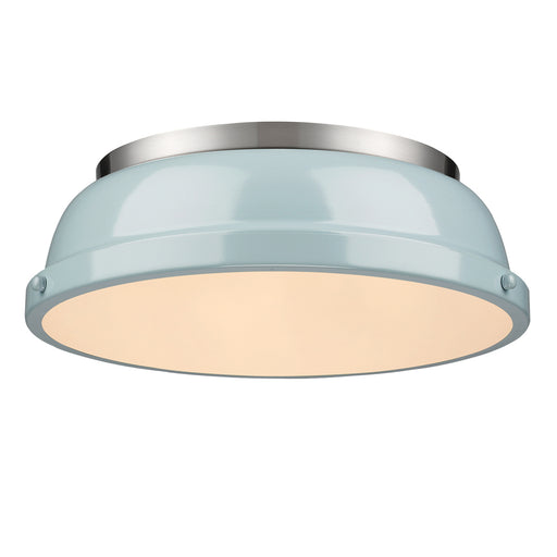 3602-14 PW-SF- Duncan Flush Mount in Pewter with Seafoam Shade by Golden Lighting