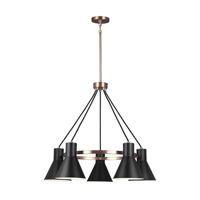 Towner Five Light Chandelier in Satin Brass