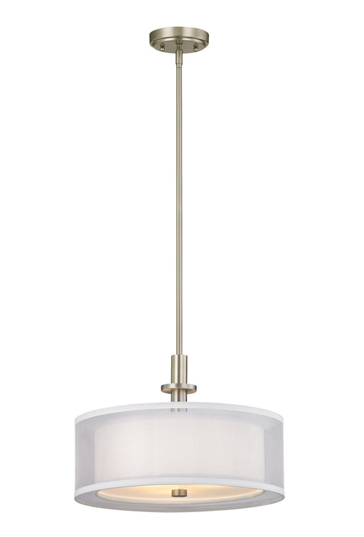 1274-09- Double Organza 3-Light Pendant in Satin Nickel with Fabric Shade by Dolan Designs