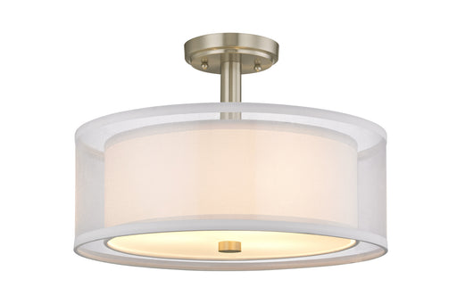 1275-09- Double Organza 4-Light Semi-Flush in Satin Nickel with Fabric Shade by Dolan Designs