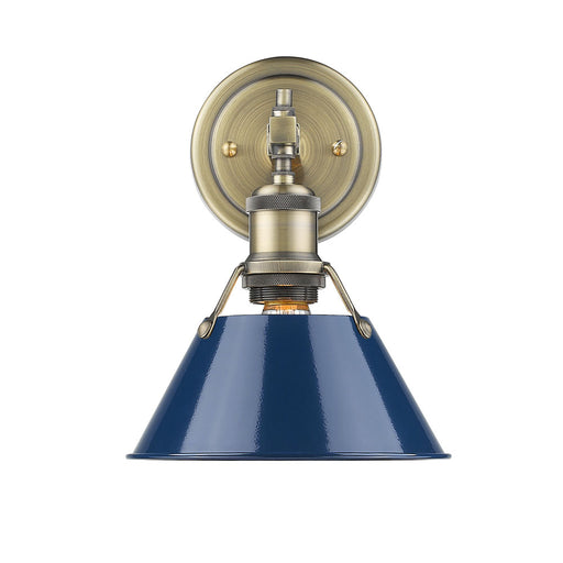 3306-BA1 AB-NVY - Orwell 1-Light Bath Vanity in Aged Brass with Navy Blue Shade by Golden Lighting